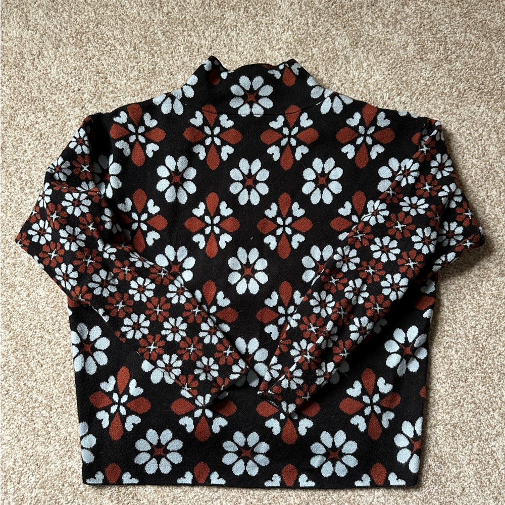 Carys mock neck sweater black, brown and blue floral